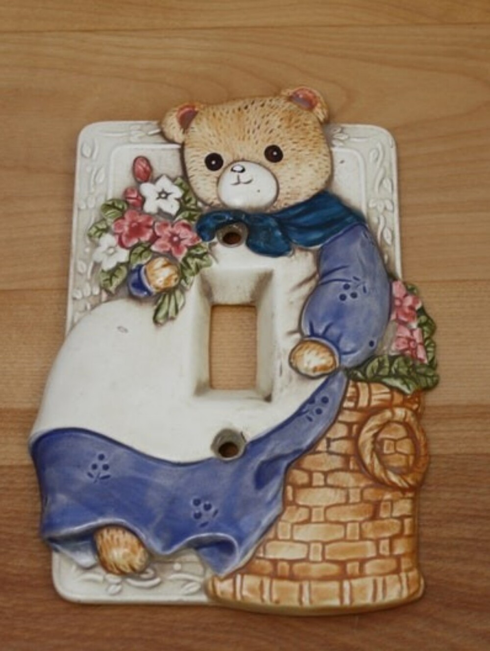 Vintage Ceramic Light switchplate cover Teddy Bear Children's room Babies